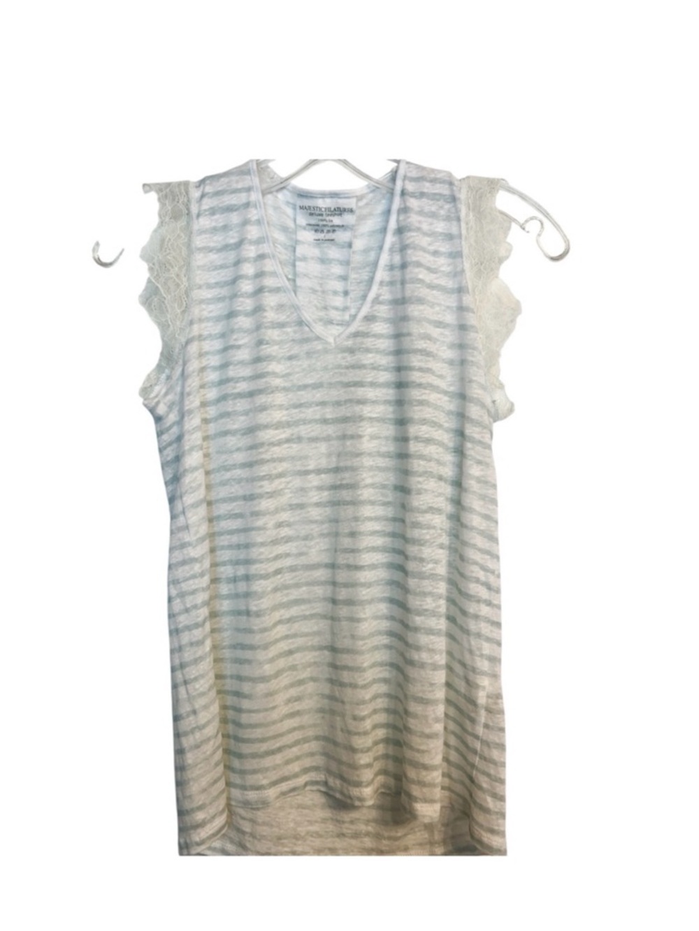 Majestic Filatures Linen Lace Cap Sleeve Striped Tee Size 1 (Small)